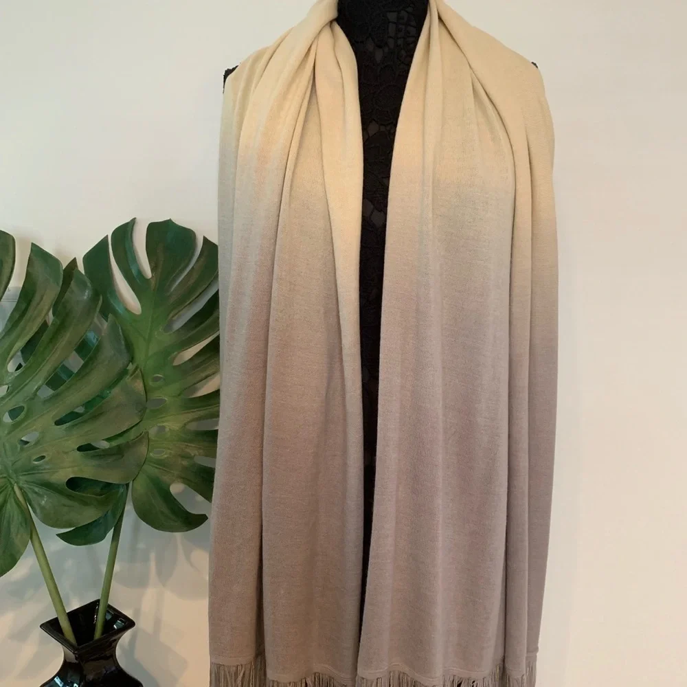 Ombré Cream to Gray Fringe Soft Scarf